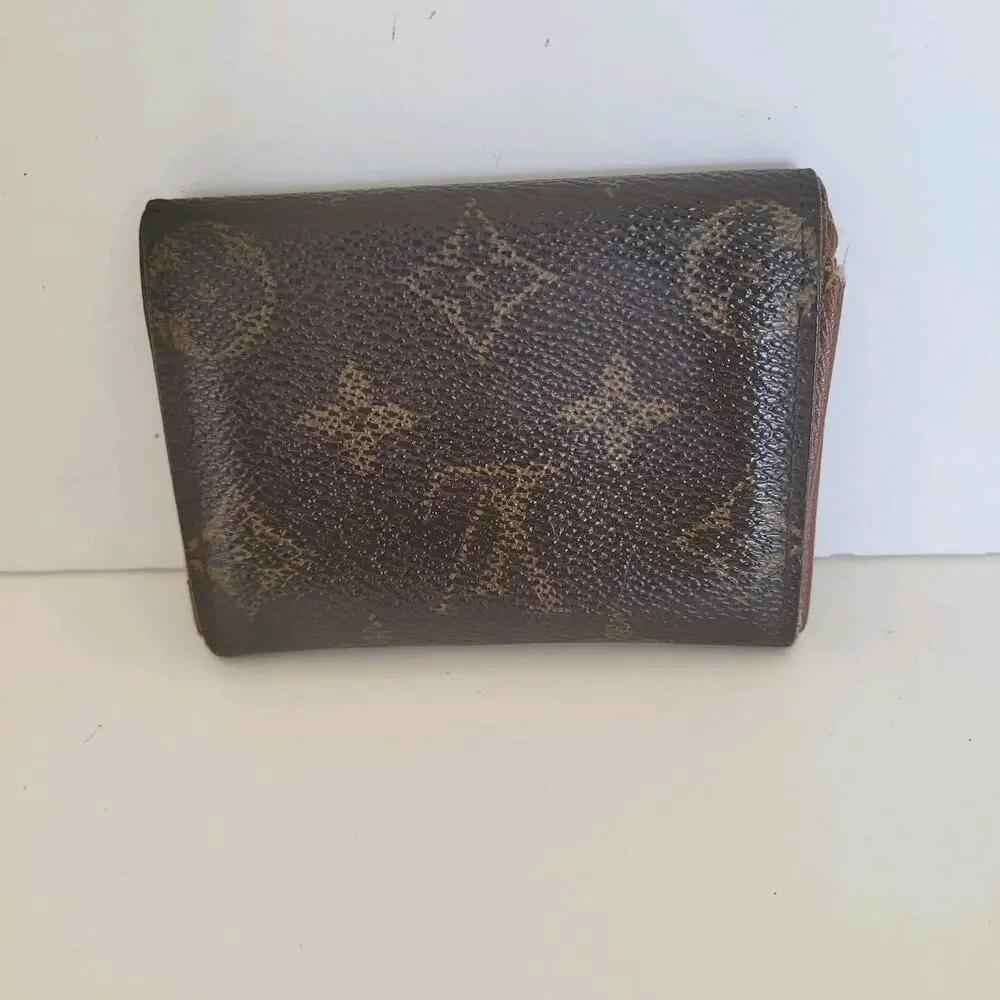 Louis Vuitton LV Micro Brown Folding Monogram Leather Card Wallet Small Authenti